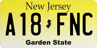 NJ license plate A18FNC