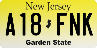 NJ license plate A18FNK