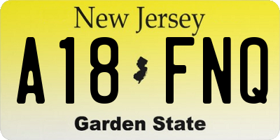NJ license plate A18FNQ
