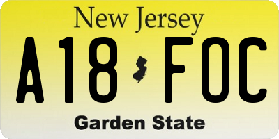 NJ license plate A18FOC