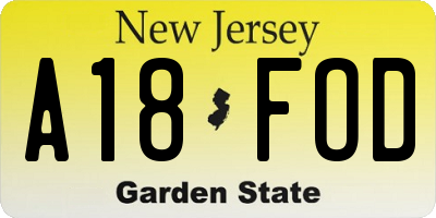 NJ license plate A18FOD