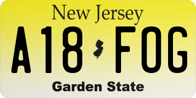 NJ license plate A18FOG