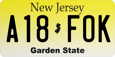 NJ license plate A18FOK