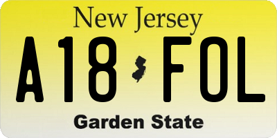 NJ license plate A18FOL