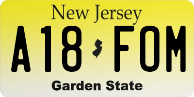 NJ license plate A18FOM