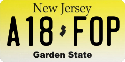 NJ license plate A18FOP