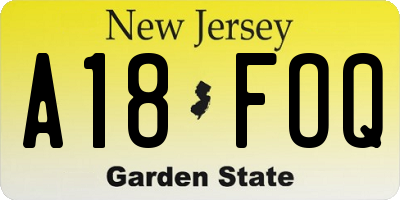 NJ license plate A18FOQ