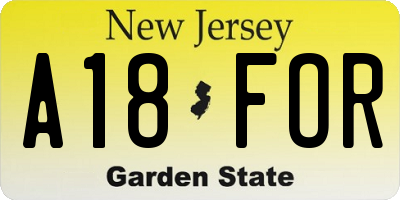 NJ license plate A18FOR