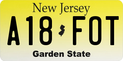 NJ license plate A18FOT