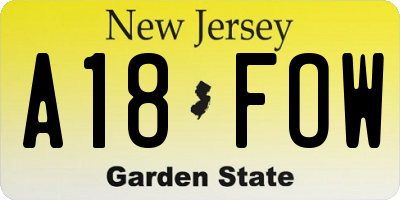 NJ license plate A18FOW