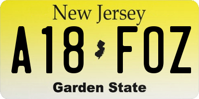 NJ license plate A18FOZ