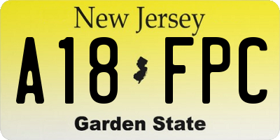 NJ license plate A18FPC