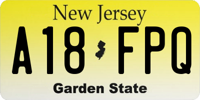 NJ license plate A18FPQ