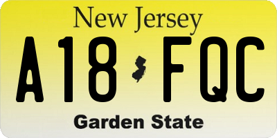 NJ license plate A18FQC