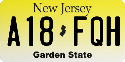 NJ license plate A18FQH