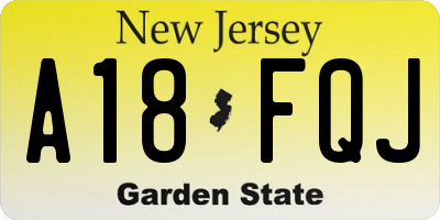 NJ license plate A18FQJ
