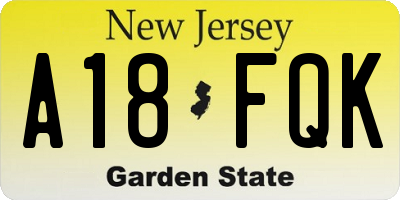 NJ license plate A18FQK