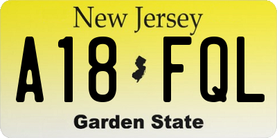 NJ license plate A18FQL