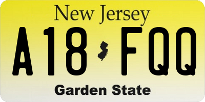 NJ license plate A18FQQ