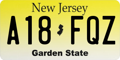NJ license plate A18FQZ