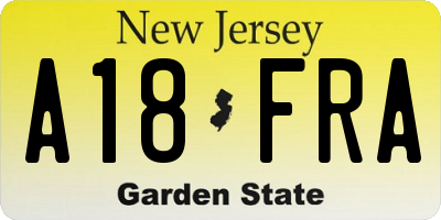 NJ license plate A18FRA