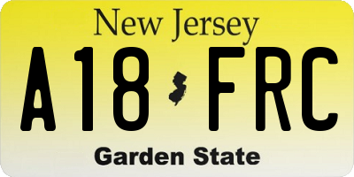NJ license plate A18FRC