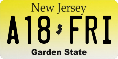 NJ license plate A18FRI