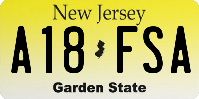 NJ license plate A18FSA