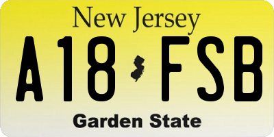 NJ license plate A18FSB