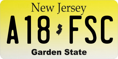 NJ license plate A18FSC