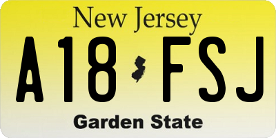 NJ license plate A18FSJ