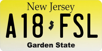 NJ license plate A18FSL