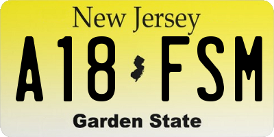 NJ license plate A18FSM