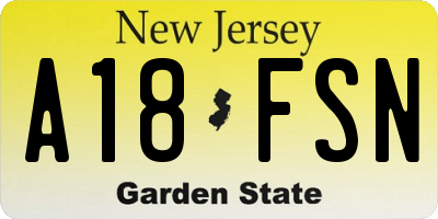 NJ license plate A18FSN