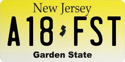 NJ license plate A18FST