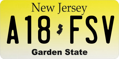 NJ license plate A18FSV