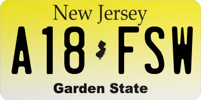 NJ license plate A18FSW