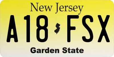 NJ license plate A18FSX