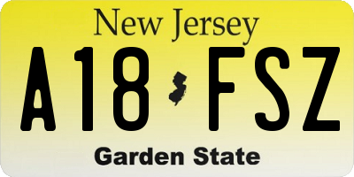 NJ license plate A18FSZ