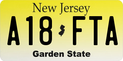 NJ license plate A18FTA
