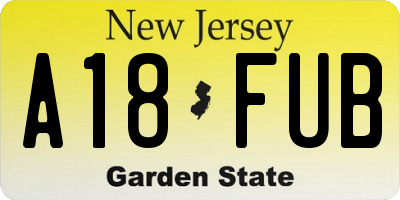 NJ license plate A18FUB