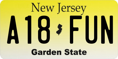 NJ license plate A18FUN