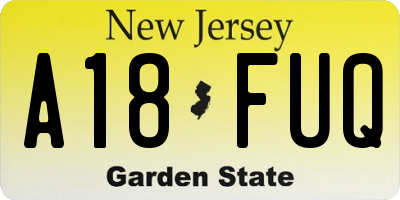 NJ license plate A18FUQ