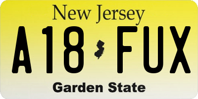 NJ license plate A18FUX