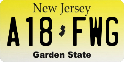 NJ license plate A18FWG