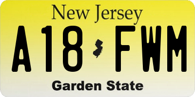 NJ license plate A18FWM