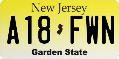 NJ license plate A18FWN