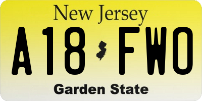 NJ license plate A18FWO