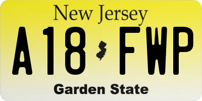 NJ license plate A18FWP