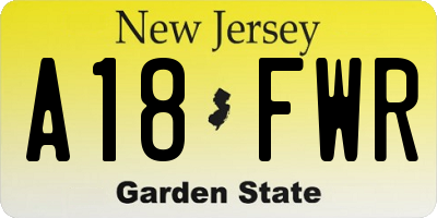 NJ license plate A18FWR